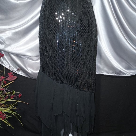 VTG Swee Lo Sequin Wiggle Silk Cowl Cascade Drape Neck PARTY DRESS S/P NEW - Picture 4 of 11